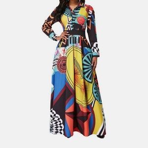 Colorful cardigan, can be worn as a dress with belt.